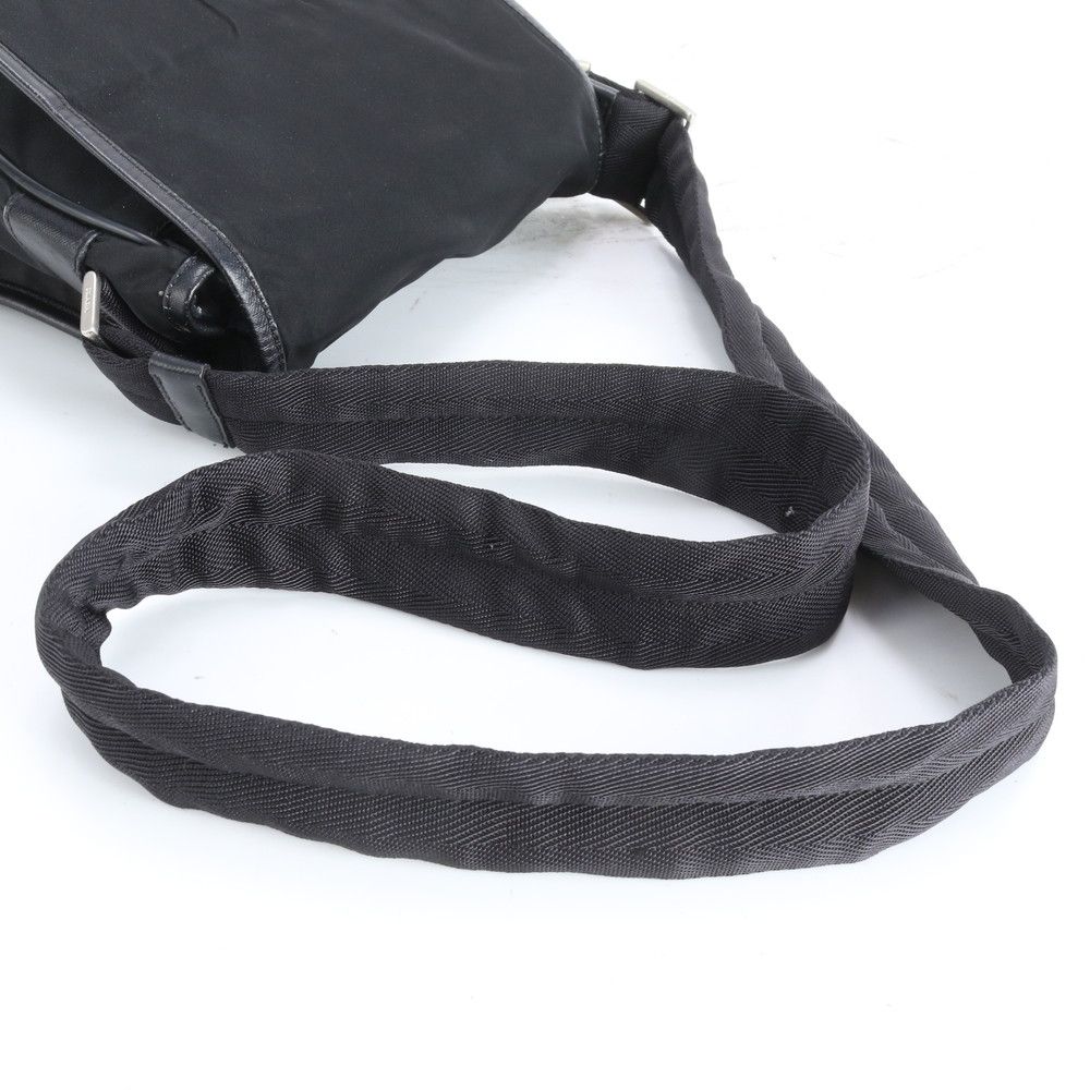Prada Tessuto Nylon Triangle Logo Leather Shoulder Bag Crossbody Messenger Black — view 2