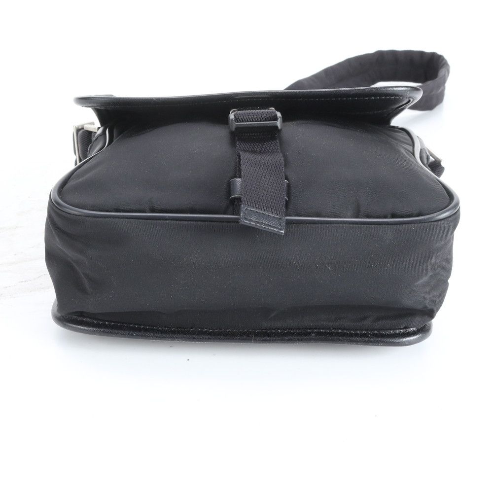 Prada Tessuto Nylon Triangle Logo Leather Shoulder Bag Crossbody Messenger Black — view 5