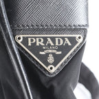Prada Tessuto Nylon Triangle Logo Leather Shoulder Bag Crossbody Messenger Black — view 9