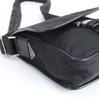Prada Tessuto Nylon Triangle Logo Leather Shoulder Bag Crossbody Messenger Black — view 6