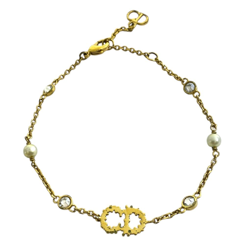 Dior Clair D Lune Bracelet CD Logo Rhinestone Faux Pearl Metal Gold Classic — view 2