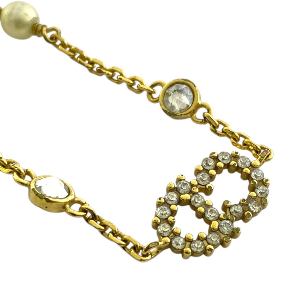 Dior Clair D Lune Bracelet CD Logo Rhinestone Faux Pearl Metal Gold Classic — view 3
