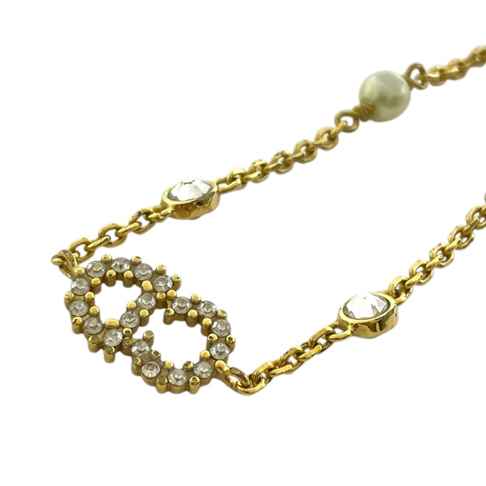 Dior Clair D Lune Bracelet CD Logo Rhinestone Faux Pearl Metal Gold Classic — view 4