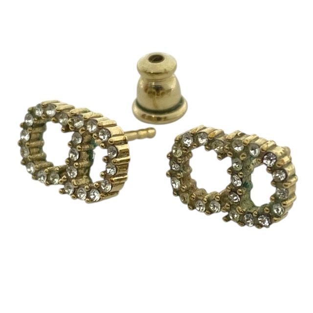 Dior Clair D Lune de Earrings Logo Metal Rhinestone Gold Classic Sophistication