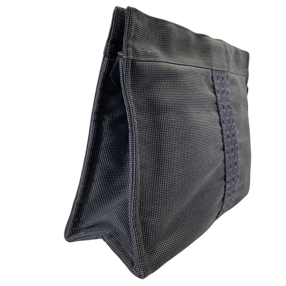 Hermes Her Line Pouch MM Clutch Multi Case Gray Canvas Polyester Logo Sophistica — view 6