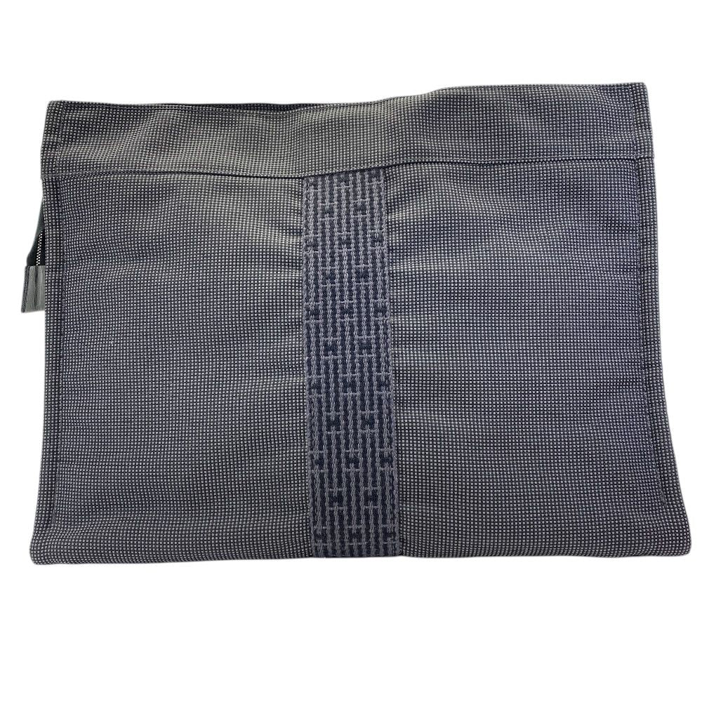 Hermes Her Line Pouch MM Clutch Multi Case Gray Canvas Polyester Logo Sophistica — view 2