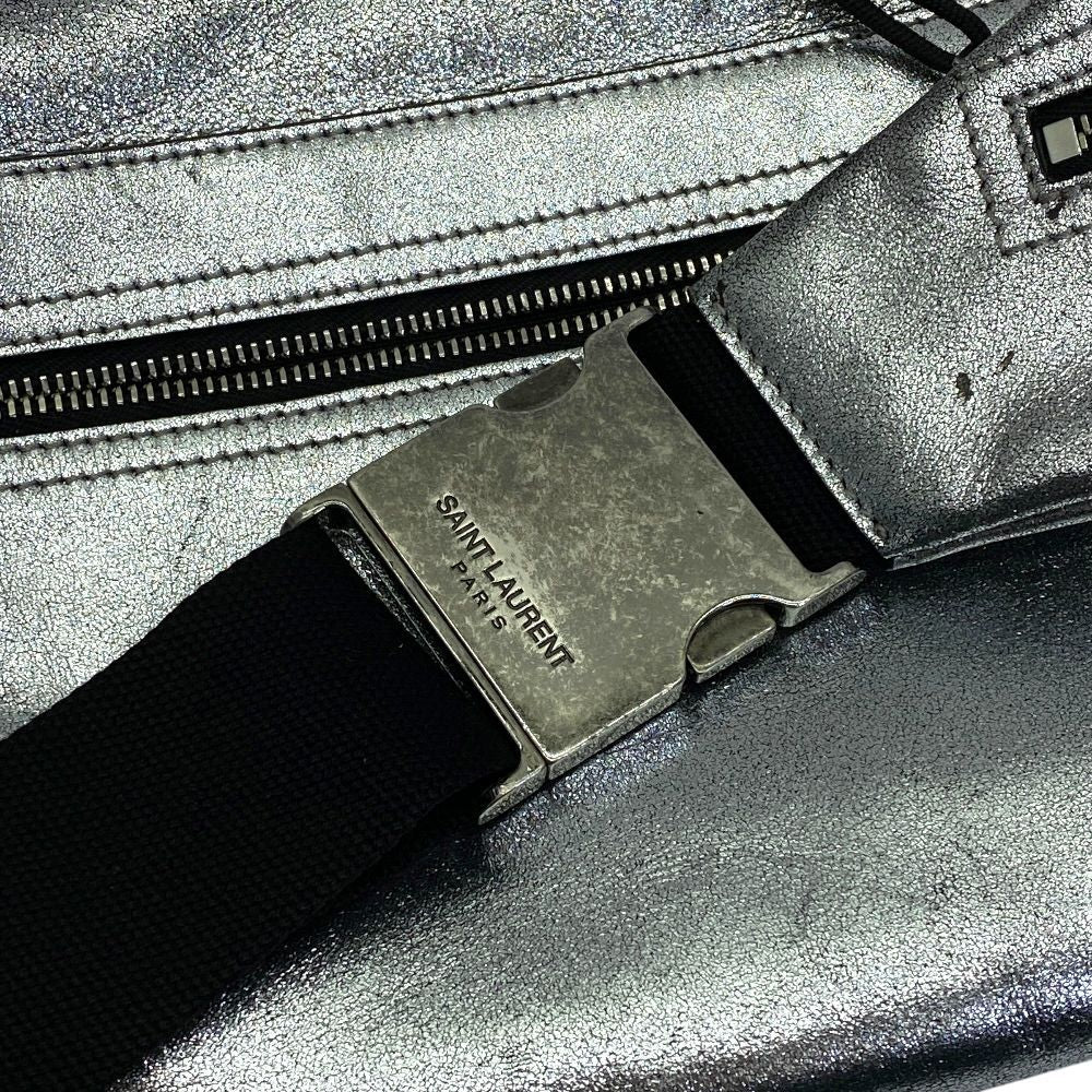 Saint Laurent Belt Bag Logo Leather Metallic Silver Paris Sophistication — view 9