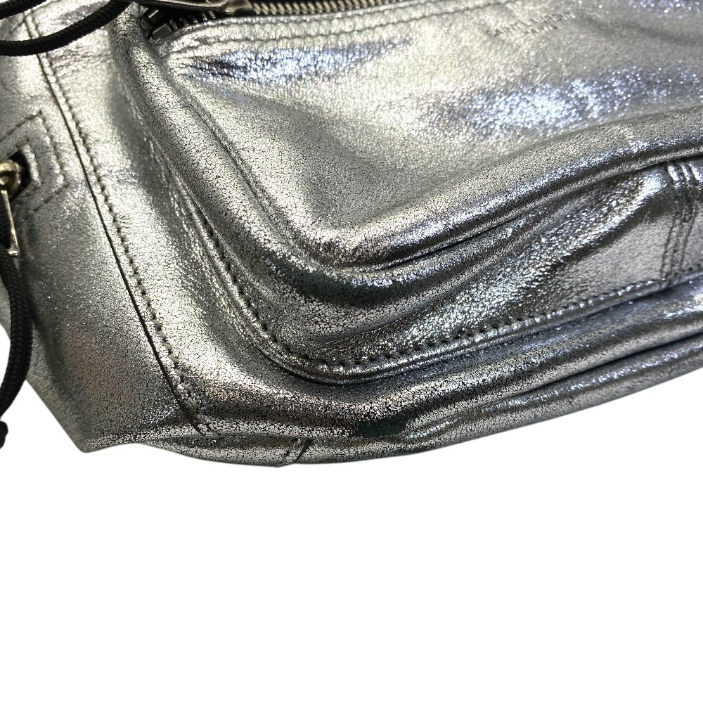 Saint Laurent Belt Bag Logo Leather Metallic Silver Paris Sophistication — view 4