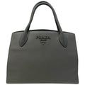 Prada Monochrome Tote Logo Saffiano Leather White Tag Gray Classic Sophisticatio