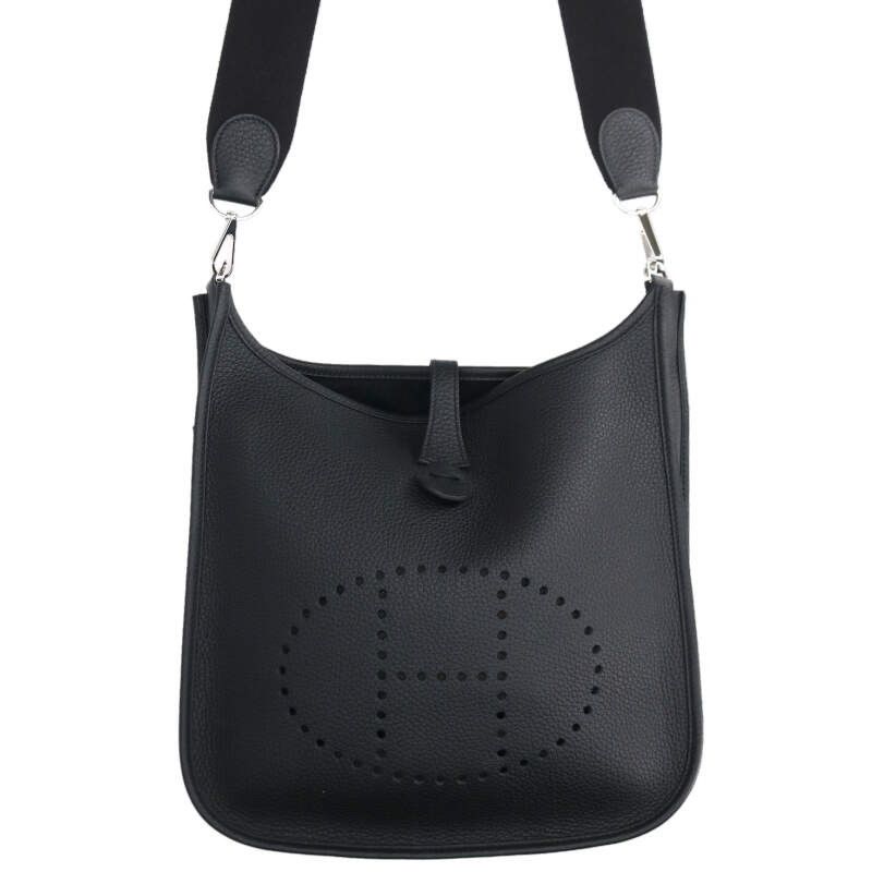 Hermes Evelyne 3 PM Black Taurillon Clemence Shoulder Bag