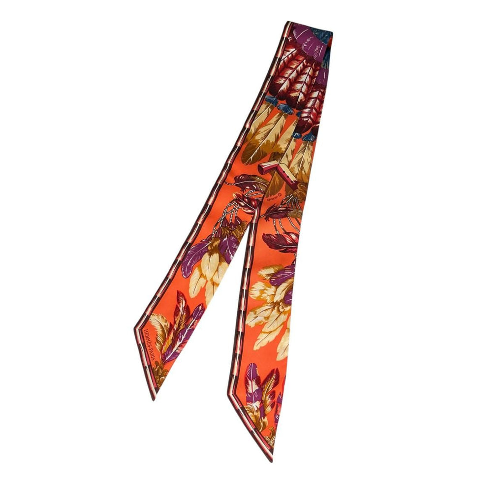 Hermes Feather Ribbon Scarf Twill Orange — view 3