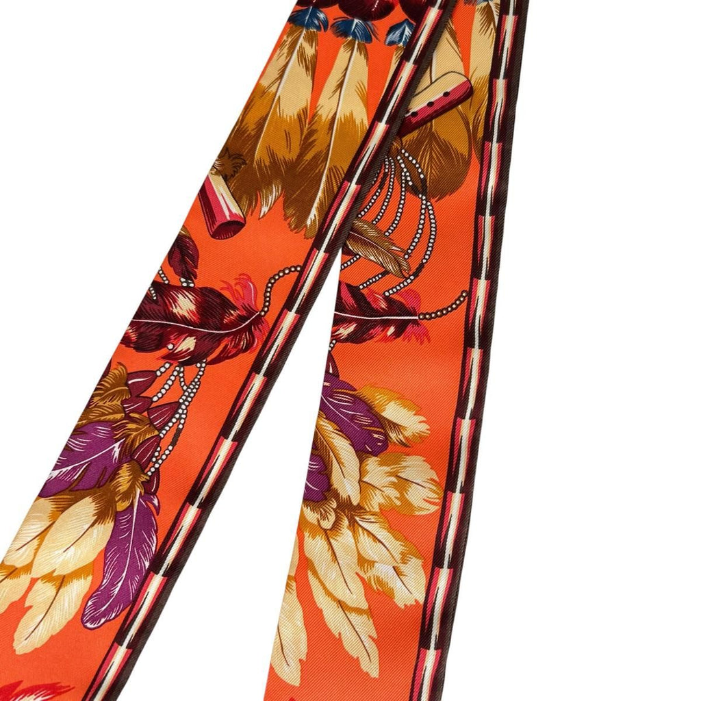 Hermes Feather Ribbon Scarf Twill Orange — view 8