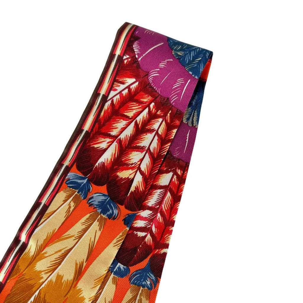 Hermes Feather Ribbon Scarf Twill Orange — view 6