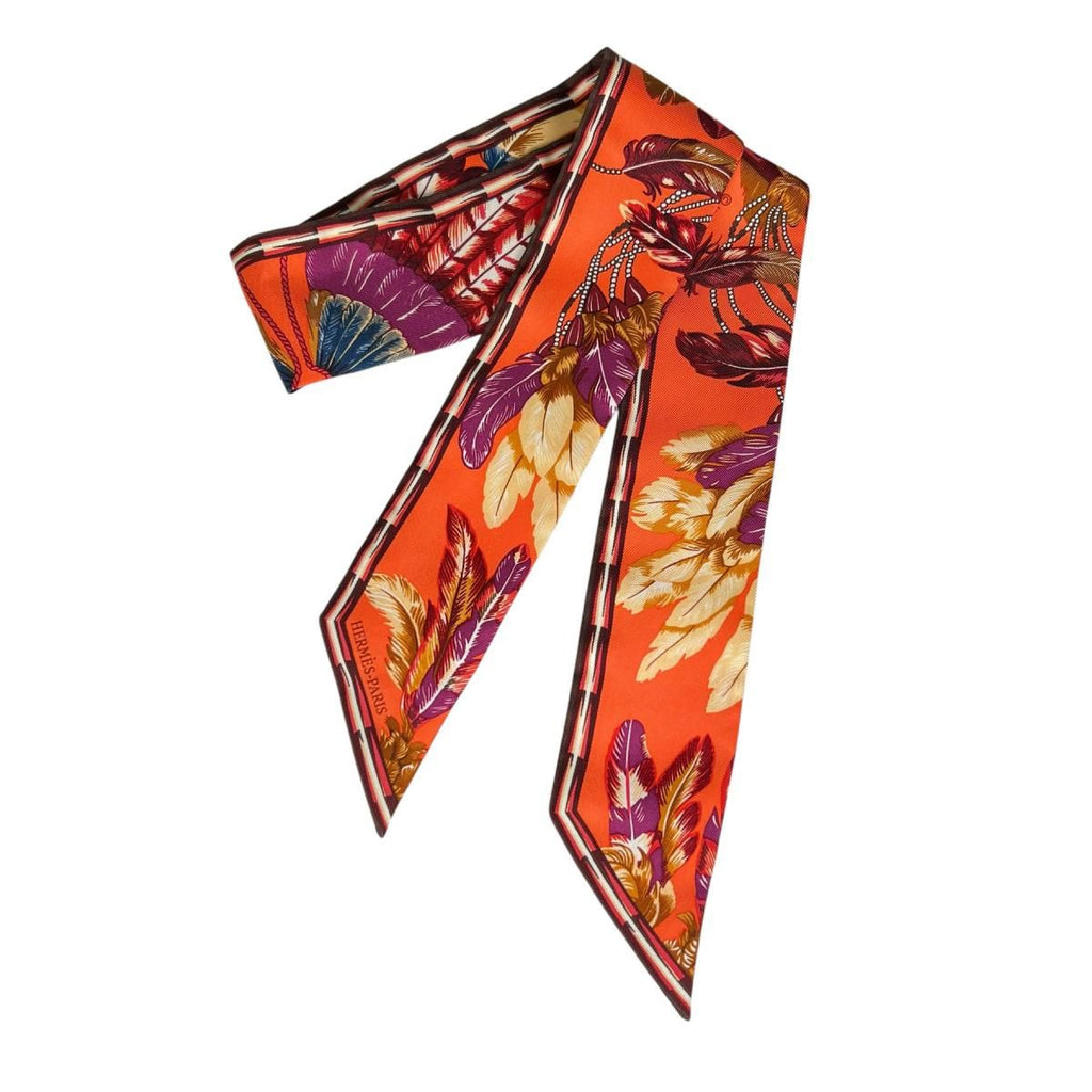 Hermes Feather Ribbon Scarf Twill Orange — view 2