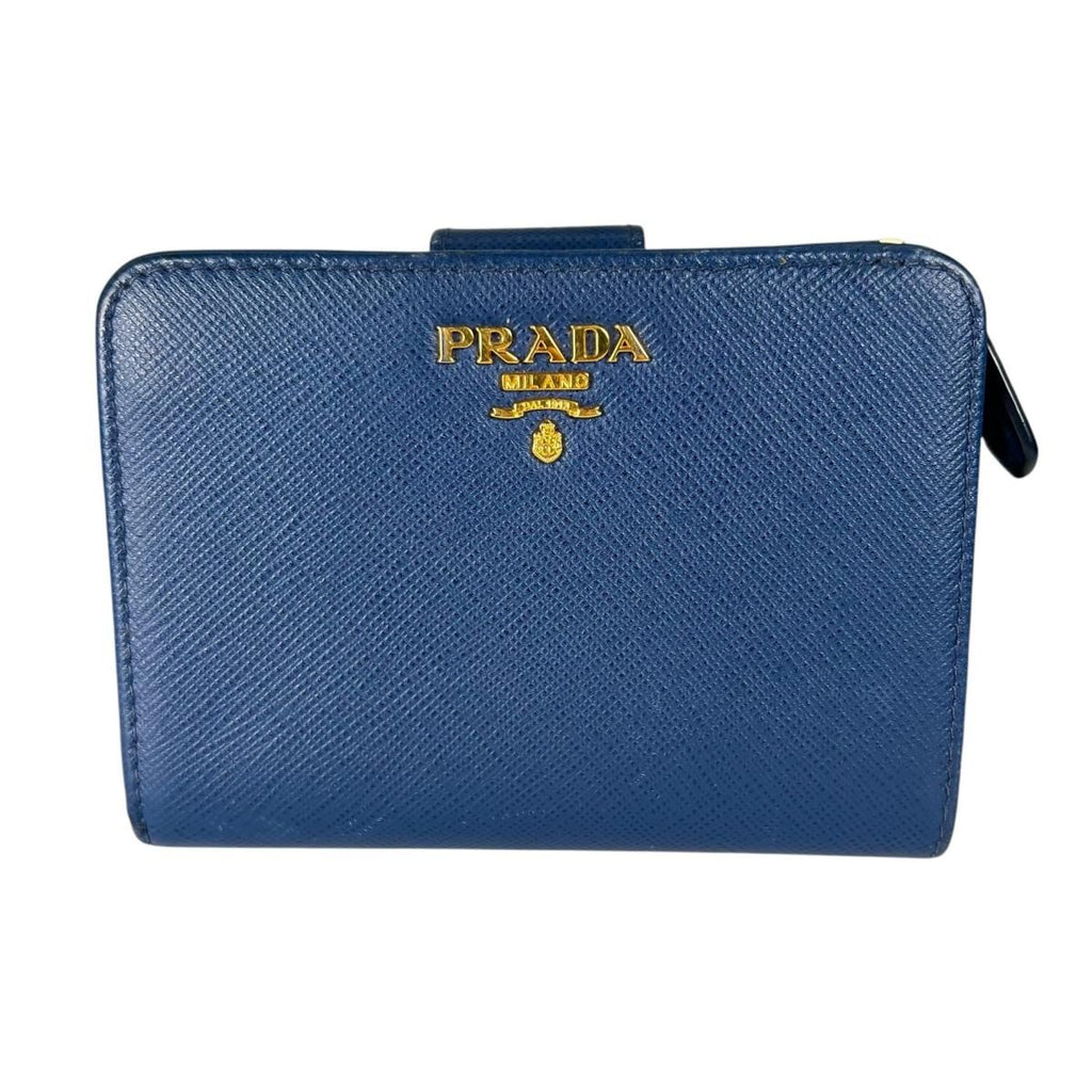 Prada Zip Around Bifold Wallet Saffiano Blue — view 2
