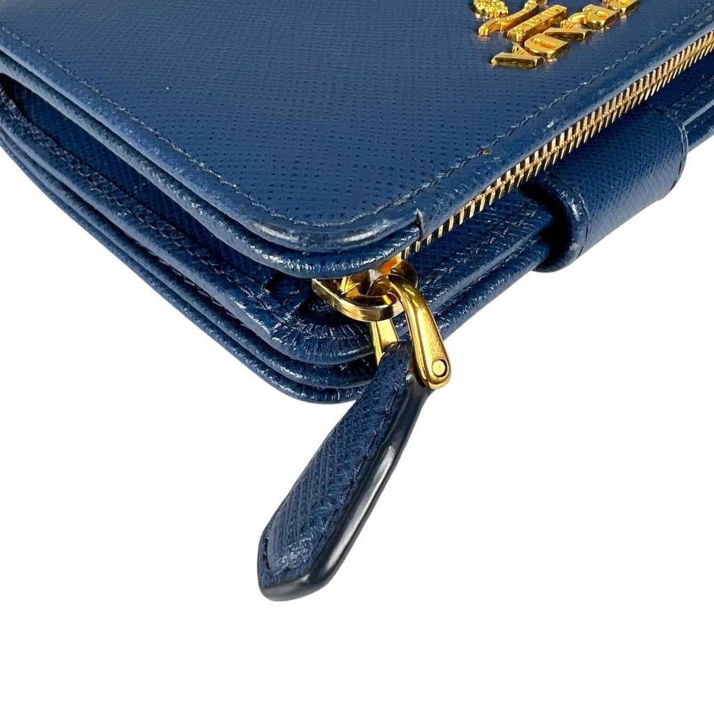 Prada Zip Around Bifold Wallet Saffiano Blue — view 7