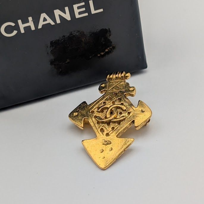 Chanel Brooch CC Logo Gold Cross Vintage