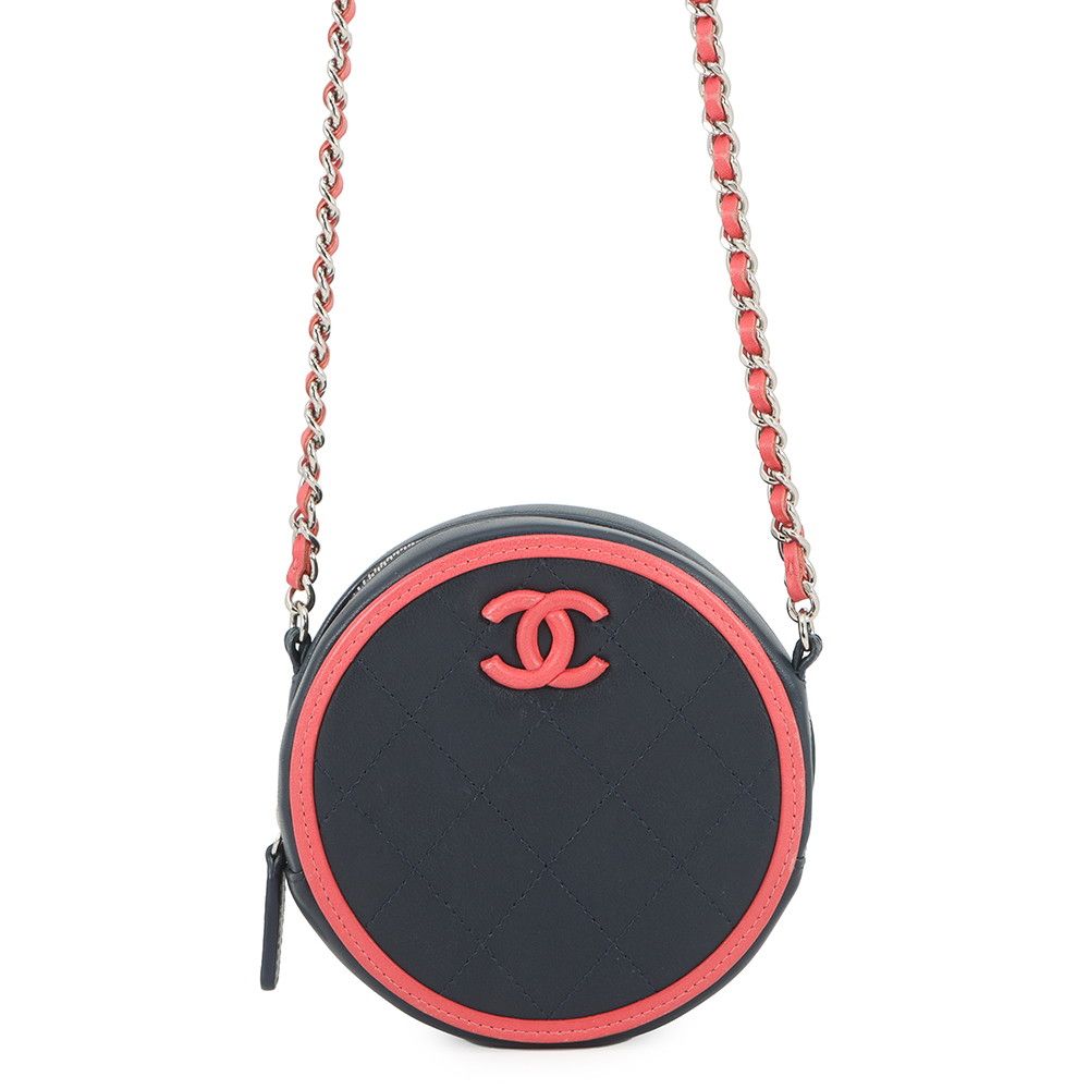 Chanel Chain Shoulder Bag Quilted CC Logo Round Lambskin