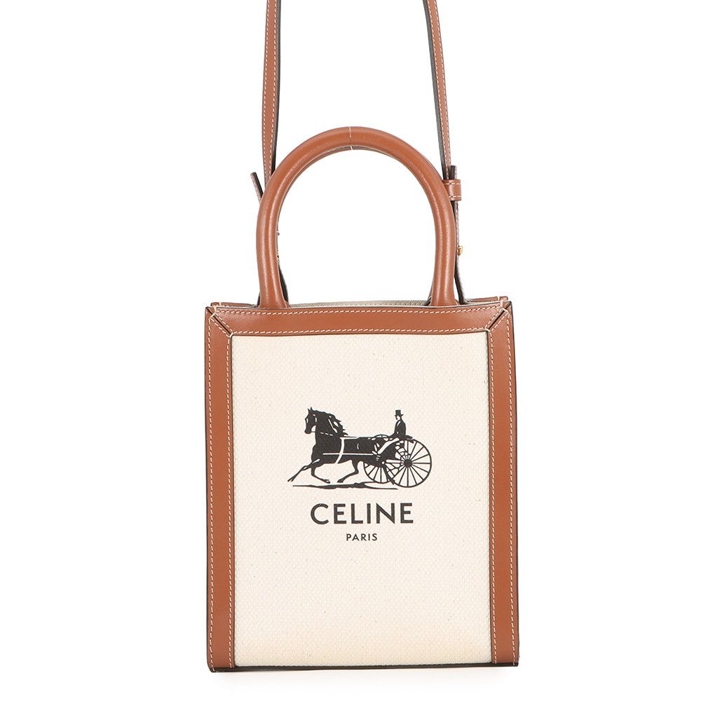Celine Handbag Mini Vertical Cabas Carriage Canvas Leather Bag