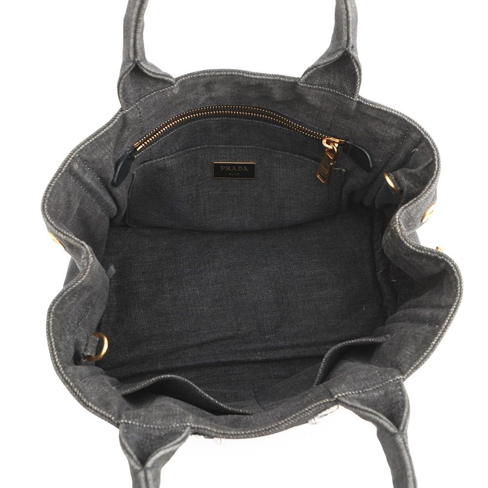 Prada Tote Canapa Robot Denim Leather Black — view 6