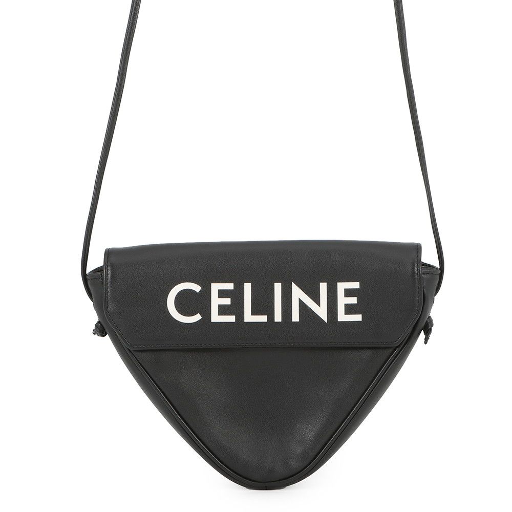 Celine Shoulder Bag Triangle Logo Leather Pochette Black White