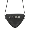 Celine Shoulder Bag Triangle Logo Leather Pochette Black White