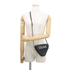 Celine Shoulder Bag Triangle Logo Leather Pochette Black White — view 4