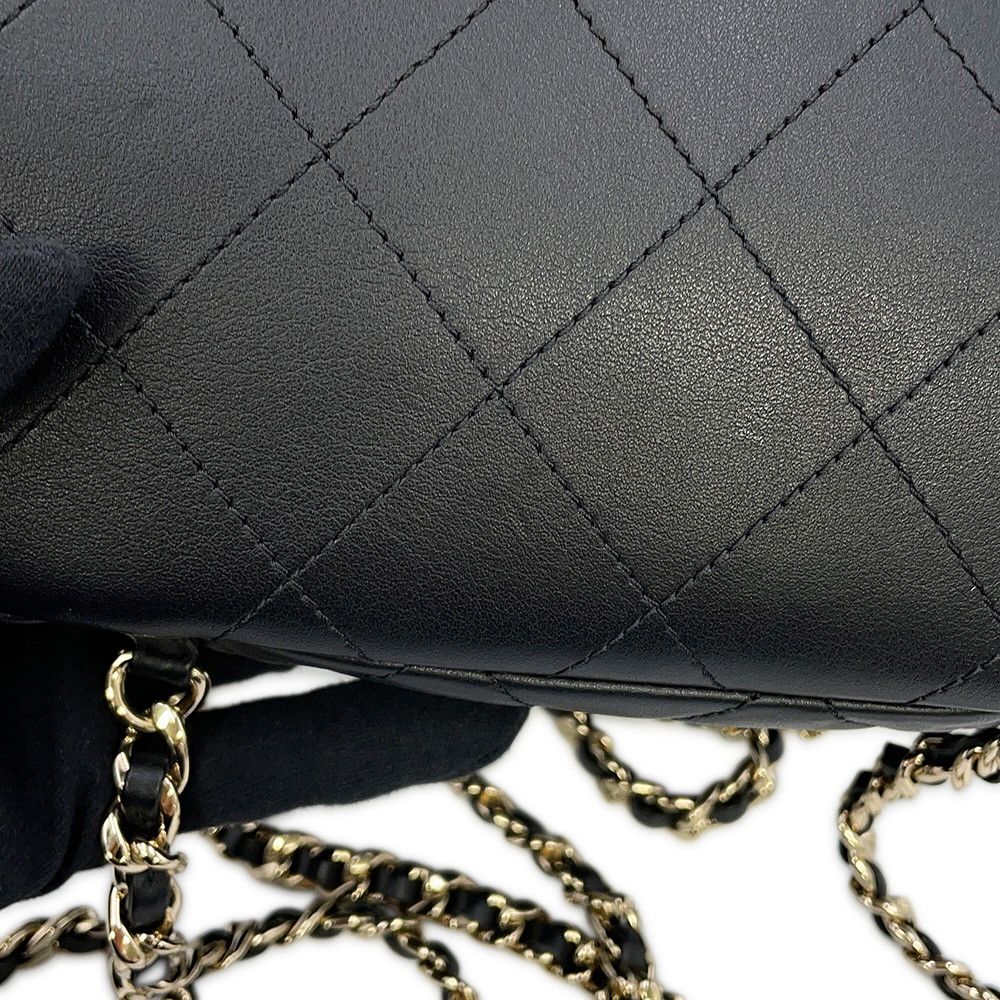 Chanel CC Logo Quilted Backpack Calf Leather Black — view 6