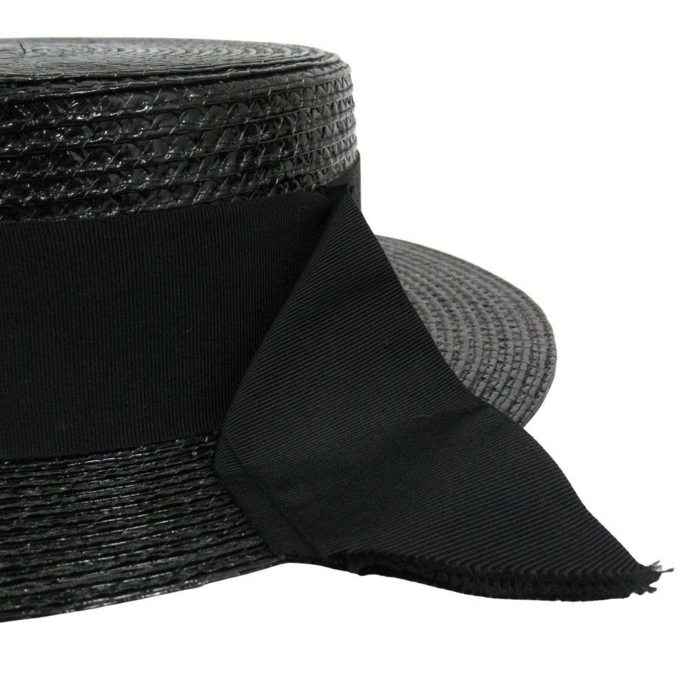 Saint Laurent Straw Boater Hat Ribbon L 59 cm Black — view 4