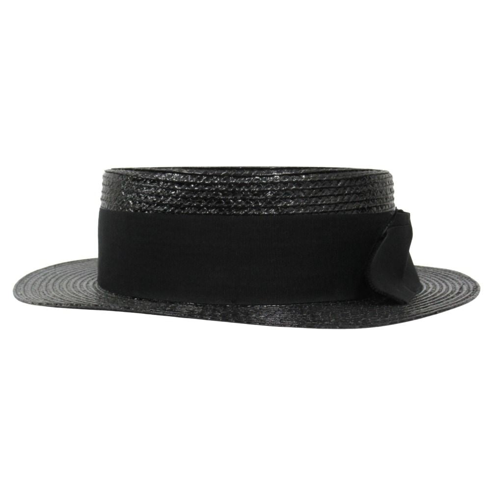 Saint Laurent Straw Boater Hat Ribbon L 59 cm Black — view 2