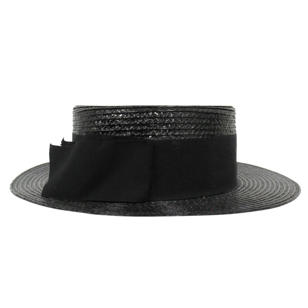 Saint Laurent Straw Boater Hat Ribbon L 59 cm Black — view 3