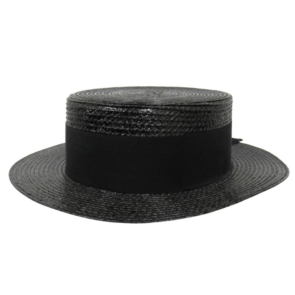 Saint Laurent Straw Boater Hat Ribbon L 59 cm Black