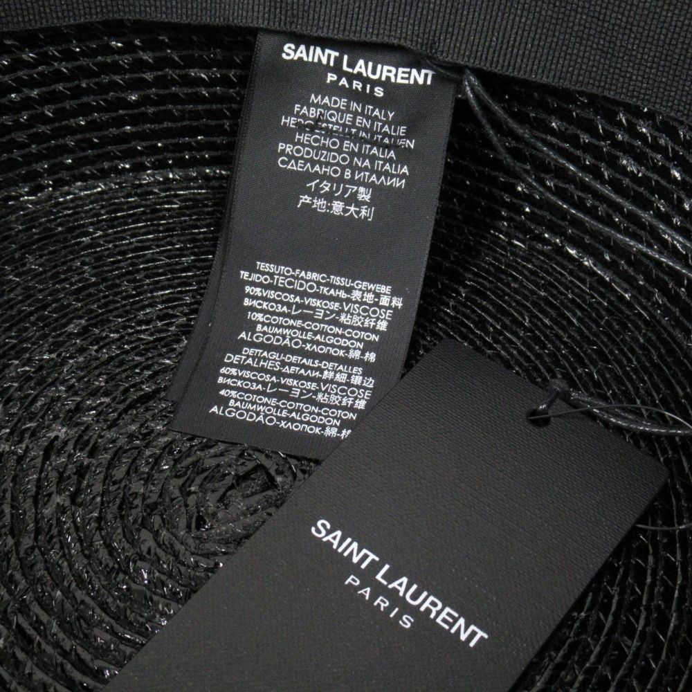 Saint Laurent Straw Boater Hat Ribbon L 59 cm Black — view 5