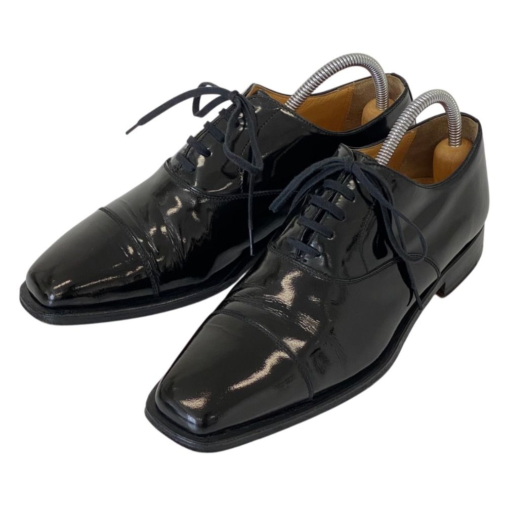 Hermes Straight Tip Square Toe Patent Leather Dress Shoes 37.5 Black