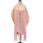 Loewe Mohair Fringe Long Scarf Shawl Light Pink