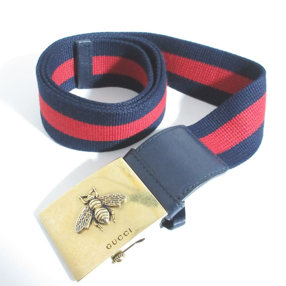 Gucci Bicolor Sherry Web Stripe Belt 85 34 Navy Red