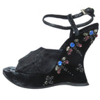 Prada Praad Bijou Decoration Velvet Ankle Strap Wedge Sole Sandals — view 2