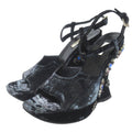 Prada Praad Bijou Decoration Velvet Ankle Strap Wedge Sole Sandals