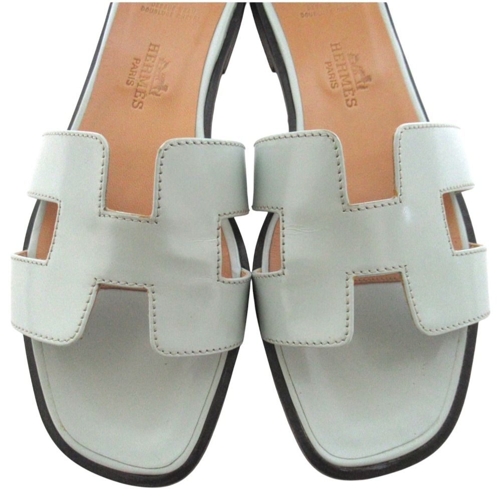 Hermes Oran Flat Sandals Slide 36 Light Blue — view 3