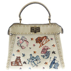 Fendi Peekaboo Astrology Shoulder Bag White Ivory Leather Canvas Gold — view 2