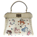 Fendi Peekaboo Astrology Shoulder Bag White Ivory Leather Canvas Gold