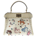 Fendi Peekaboo Astrology Shoulder Bag White Ivory Leather Canvas Gold