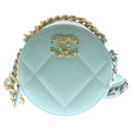 Chanel 19 Round Mini Shoulder Bag Chain Mint Green Lambskin Gold