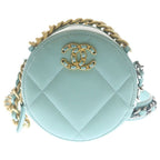Chanel 19 Round Mini Shoulder Bag Chain Mint Green Lambskin Gold