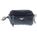 Prada Shoulder Bag Tessuto Studs Black Light Blue Nylon Silver