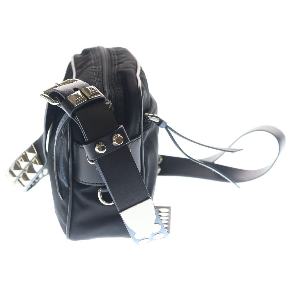 Prada Shoulder Bag Tessuto Studs Black Light Blue Nylon Silver — view 3