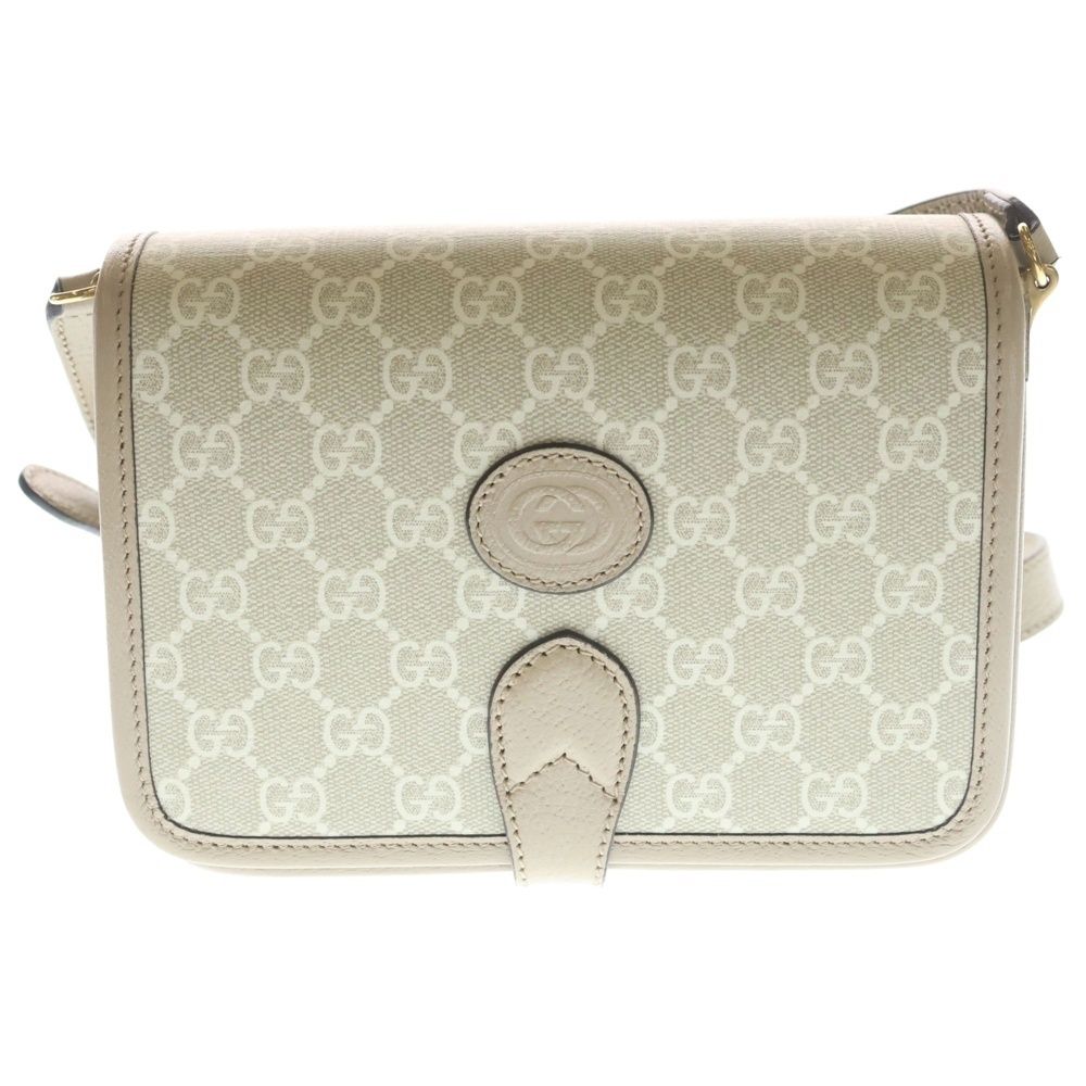 Gucci Interlocking Mini Shoulder Bag White Beige Leather Gold