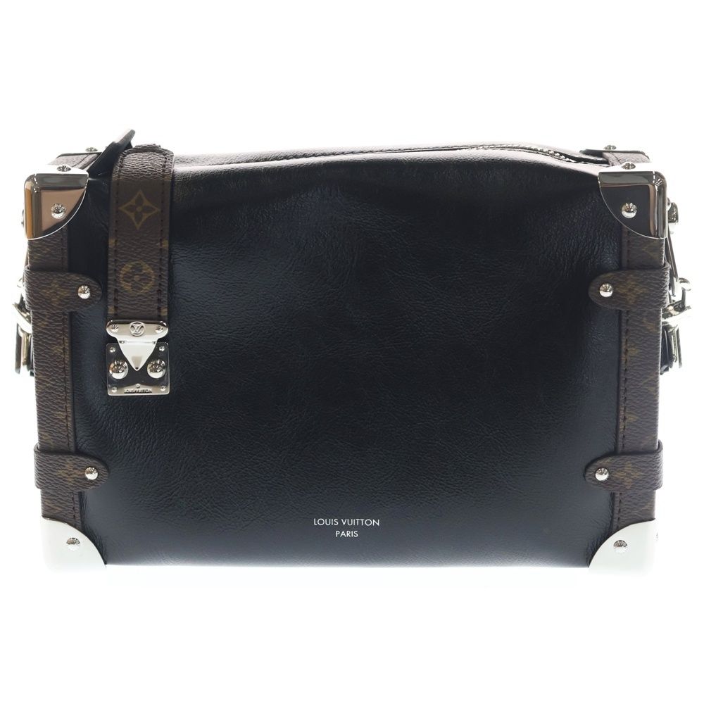 Louis Vuitton Side Trunk Vibe MM Shoulder Bag Chain Black Brown Leather Silver