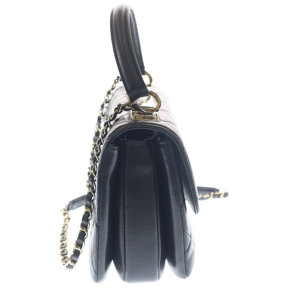 Chanel Top Handle Mini Flap Chain Shoulder Bag Black Lambskin Plate Gold — view 3
