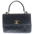Chanel Top Handle Mini Flap Chain Shoulder Bag Black Lambskin Plate Gold
